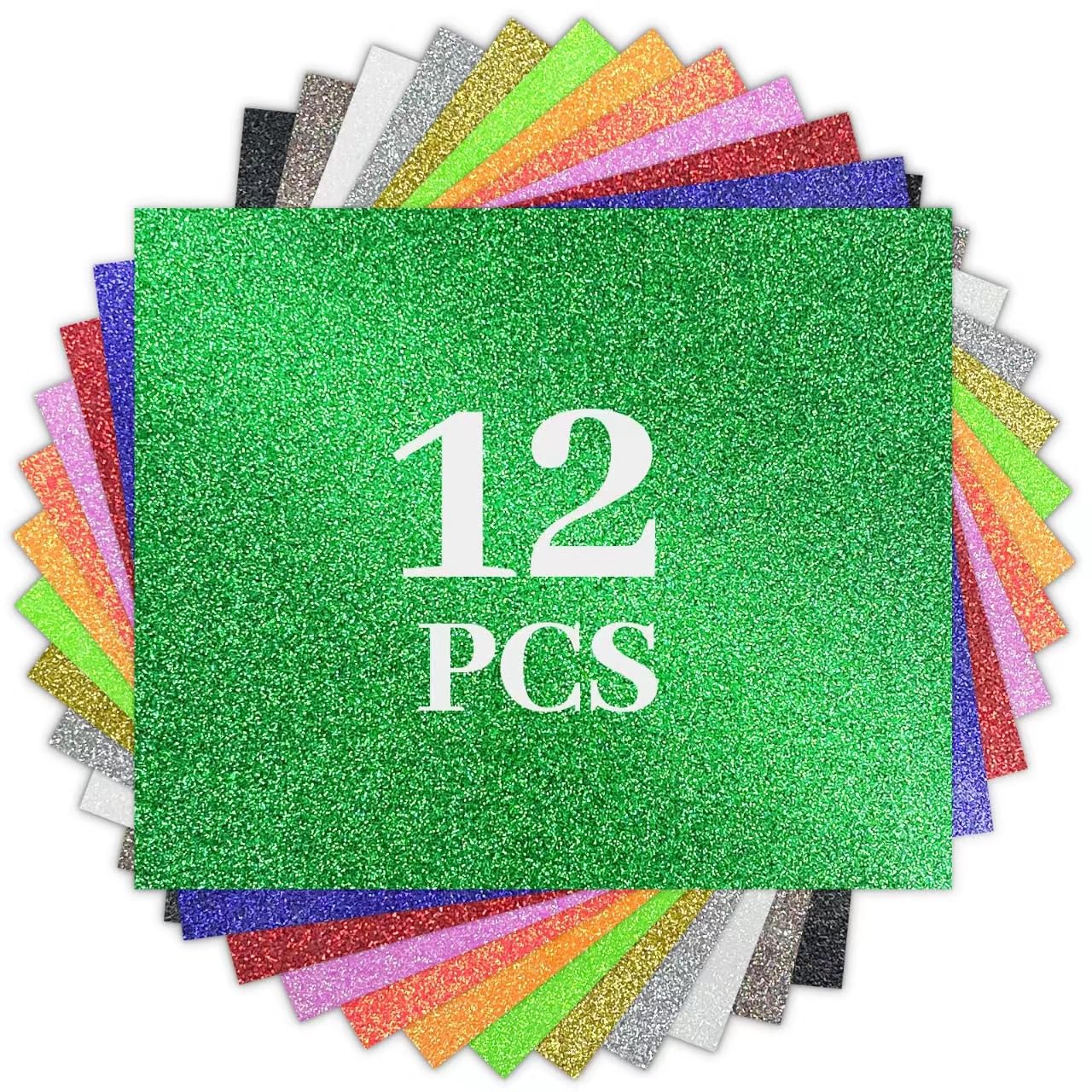 SCZENQI Glitter HTV Heat Transfer Vinyl Bundle - 12 Pack 12 "X10 Glitter Iron on Vinyl for DIY T-Shirts Sheets for Glitter Iron on Vinyl, Cricut Heat Transfer Vinyl- Easy to Cut & Weed for Heat Vinyl