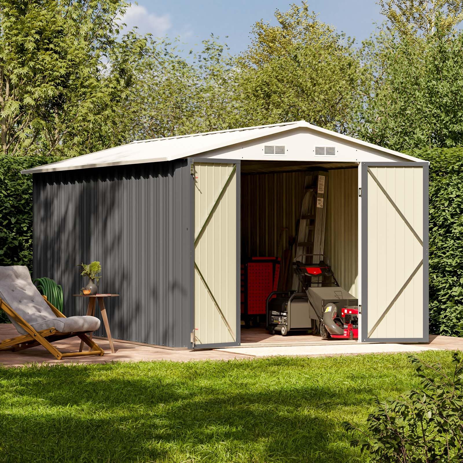 VICTONE Metal Storage Shed for Outdoor, 8' x 12' Steel Yard Shed with Design of Lockable Doors, Utility and Tool Storage for Garden, Backyard, Patio, Outside Use, Grey