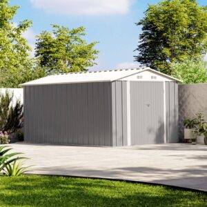 victone metal storage shed for outdoor, 8' x 12' steel yard shed with design of lockable doors, utility and tool storage for garden, backyard, patio, outside use, grey