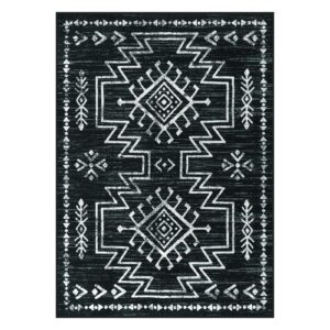 Lahome 5x7 Black Aztec Rug for Bedroom, Moroccan Washable Soft Black and White Rug for Living Room, Dining Room Rug for Under Table, Low Pile Distressed Rug for Home Decor (Black, 5'x7')