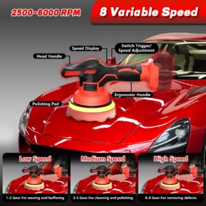 YEARTOP Cordless Car Buffer Polisher for Milwaukee 18V Battery, 8 Variable Speed Orbital Polisher, Brushless Motor Car Buffer, Power Polisher for Car Detailing/Polishing/Waxing (No Battery)