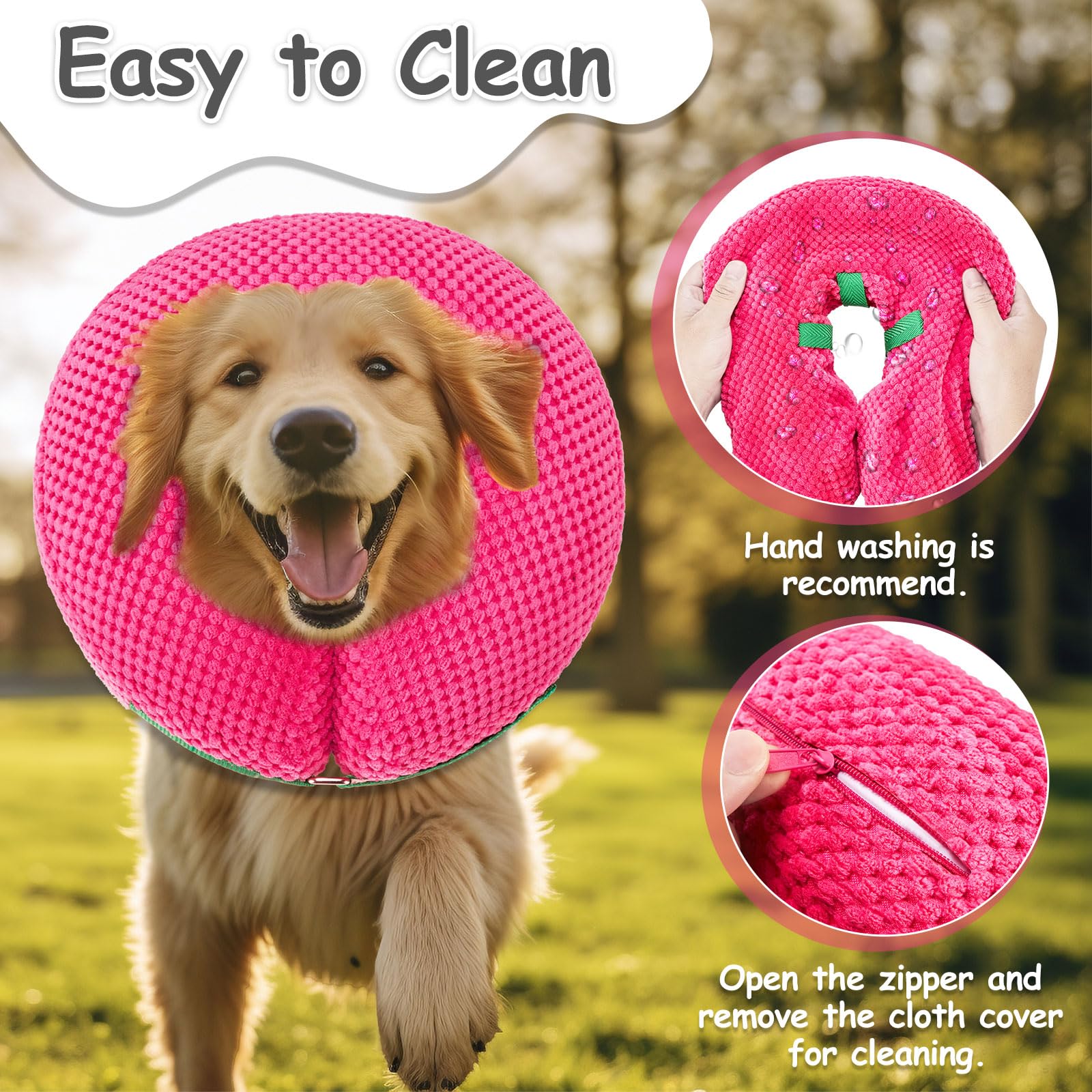 ipetstation Dog Cone Collar After Surgery,3D Massage Fabric Comfy Pillow,Dog Cone Alternative,Inflatable Dog Collars E Collar Elizabethan Collar for Dogs After Surgery (Pink, S(Neck:9”-12”))