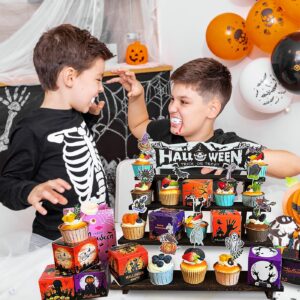 Umgozrz Halloween Wooden Cupcake Stand 4 Tier Rustic Wood Cupcake Stand Halloween Gothic Skull Cupcake Holder Wooden Dessert Display Stand