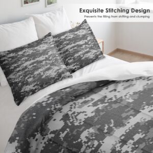 SUMIANYH Queen Size Comforter Set with 2 Pillowcases, Gray Navy Camo Army Camouflage, Bedroom Decor Urban Digital US Military Cozy Bedding for Kids and Adults, Soft Bed Set