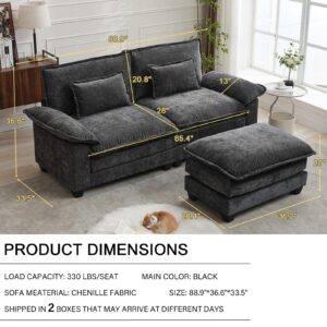 Generic DUNELLA 88.9"" Cloud Couch Sectional Couches for Living Room, Modular Chenille Sectional Sofa with Ottoman and Pillows, Modern Comfy Deep Seat Sleeper Sofa (Black, 3 Seat)