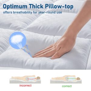 Bedluxury Queen Mattress Topper Extra Thick Pillowtop Mattress Pad Cover Cooling and Plush with 8-21 Inch Deep Pocket 3D Snow Down Alternative Fill