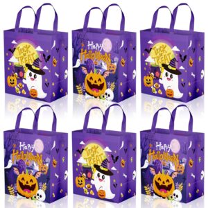 perfqu 6 pcs halloween goodie bags - large happy halloween party favor bags, non-woven halloween tote goody candy gift bags with handles for halloween themed trick or treat party favors supplies