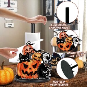 Halloween Paper Towel Holder,Halloween Kitchen Decor,Halloween Bathroom Decorations with Pumpkin Cat Accessories Paper Metal Towel Holder Stand for Fall Countertop Housewarming Gift Supplies