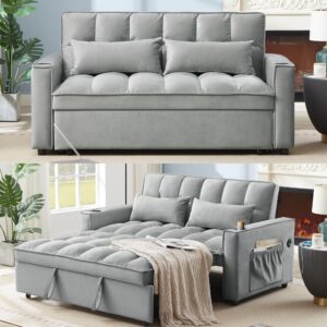 erye full size sleeper sofa bed modern 3 in 1 functional convertible loveseat sofabed with pull out sleep couch daybed, cupholders, usb charging ports, 2 pillows for living room