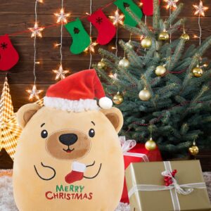 LeYoHa Christmas Plush Bear Stuffed Animals - Teddy Bear Plush Toys with Santa Hat Gift, Kids' Pillow Cushion, Gifts for Holiday Kids, Light Brown, 8 Inch