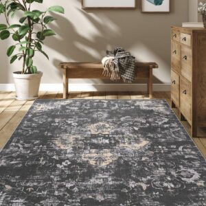 jolene.k area rug 8x10 washable rugs for living room distressed vintage rug for bedroom tribal medallion office rug low pile neutral soft nursery rug non slip farmhouse floor cover black