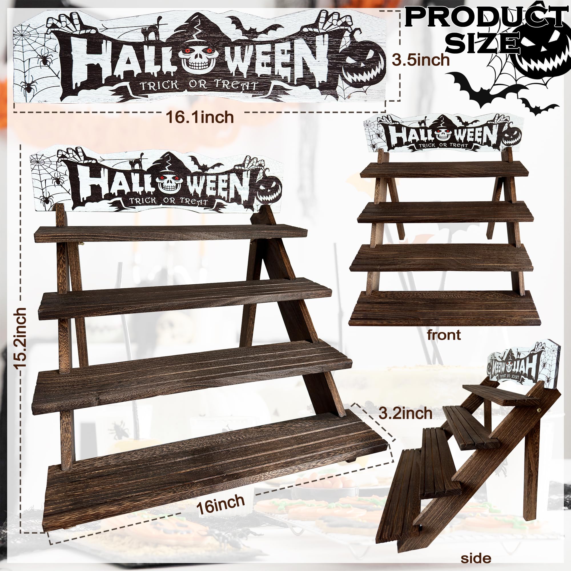 Umgozrz Halloween Wooden Cupcake Stand 4 Tier Rustic Wood Cupcake Stand Halloween Gothic Skull Cupcake Holder Wooden Dessert Display Stand