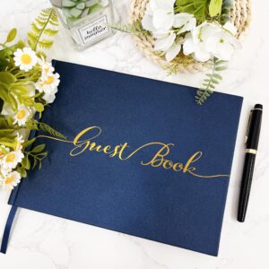 BGHEOUYV Wedding Guest Book Polaroid Guest Book for Wedding and Baby Shower, 100 Pages Blank and Lined Bridal Shower Guest Book, Photo Guest Book Includes Clear Photo Corners Self Adhesive (Navy)