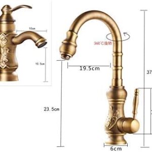 TOPSANTY Kitchen & Bath Fixtures Taps Faucet,Full Copper Carved Rotating Faucet Retro EuropUPC Style Basin Faucet, C,C