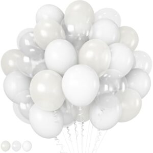 hilavo white balloons 12 inch wedding pearl white latex balloons, thicker matte white clear party helium balloon set for birthday engagement anniversary bridal shower winter christmas party decoration