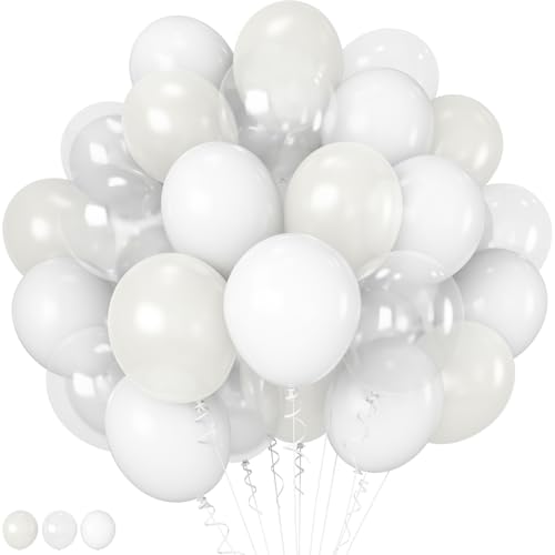 HILAVO White Balloons 12 Inch Wedding Pearl White Latex Balloons, Thicker Matte White Clear Party Helium Balloon Set for Birthday Engagement Anniversary Bridal Shower Winter Christmas Party Decoration