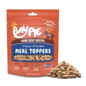 baypie freeze dried raw dog food topper – high protein beef recipe, grain free dog foods & meal mixers – 20 oz