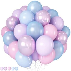 hilavo pink purple blue balloons 60pcs 12 inch pastel pink blue purple party balloons metallic pearl blue purple latex balloon for girl mermaid winter frozen birthday baby shower party decoration