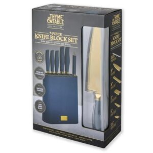 Generic Beautiful 7-Piece Slim Block Knife Set with Gold Blades and Blue Block