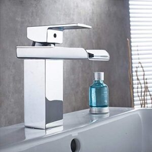 TOPSANTY Kitchen & Bath Fixtures Taps Faucet,Bathroom Basin Single Hole Waterfall Hot and Cold Water Mixer