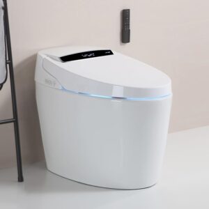 smart bidet toilet with heated seat, dual flush, warm water and dryer, portable, silver