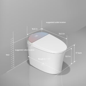 Bolina Tankless Smart Toilet with Build in Bidet Auto Lid Open/Soft Close Modern Electric Toilet,One Piece Elongated Standard Height Smart 12-in Rough-In Toilet