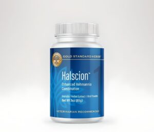 halscion cognitive support and stress relief for dogs by gold standard herbs, all natural rehmannia combination, 85 gram powder, white