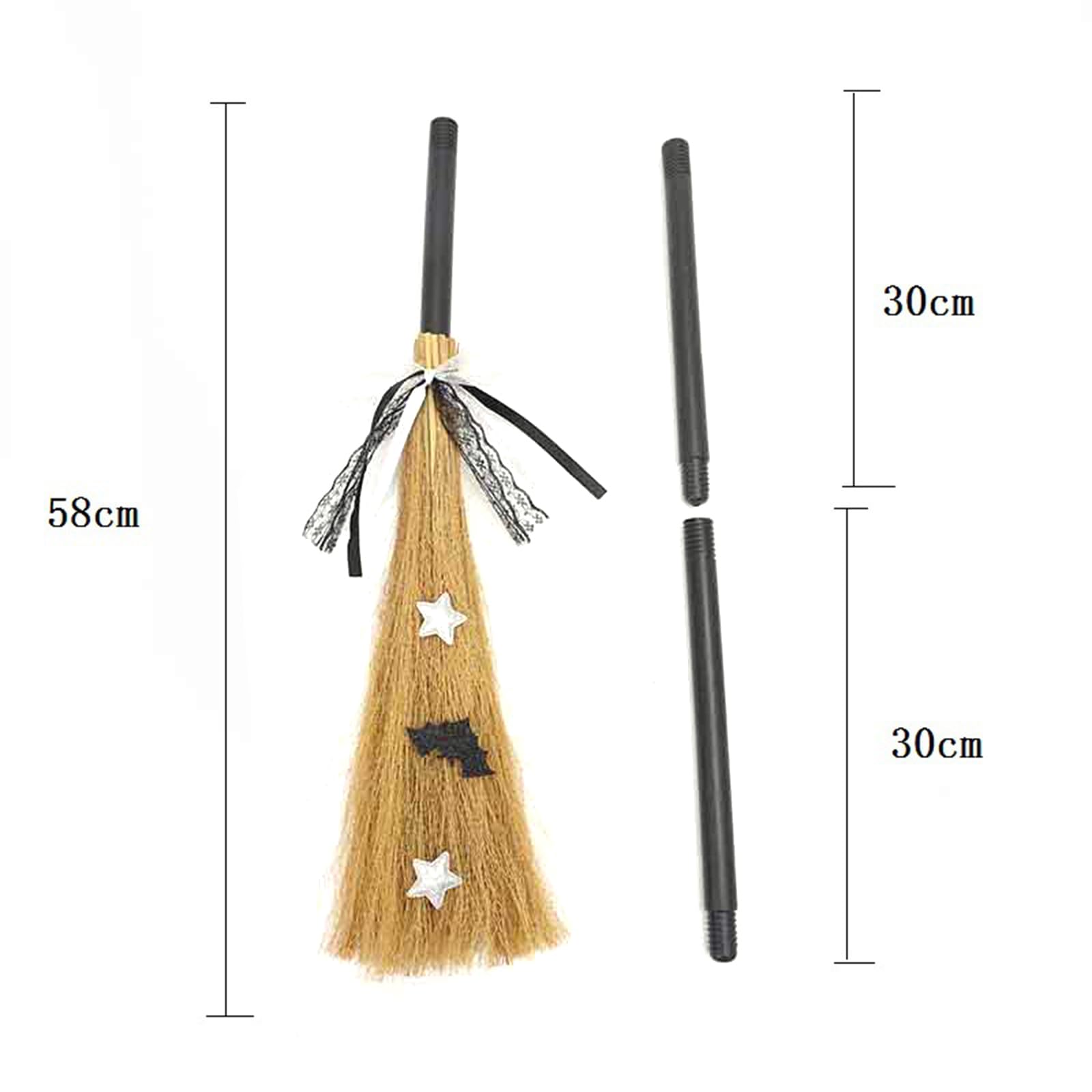 Halloween Witch Broom for Kids Adult Straw Witch Broomstick Halloween Costume Props Realistic Wizard Flying Broom Sticks (Bat, 45 inch)