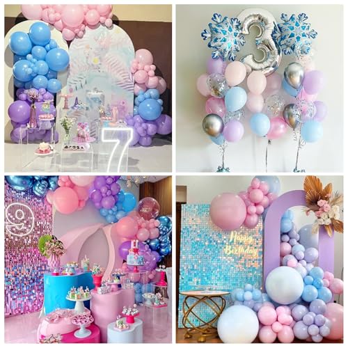 HILAVO Pink Purple Blue Balloons 60Pcs 12 Inch Pastel Pink Blue Purple Party Balloons Metallic Pearl Blue Purple Latex Balloon for Girl Mermaid Winter Frozen Birthday Baby Shower Party Decoration