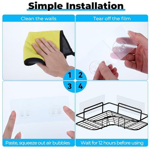 Qianyu 20Pcs Shower Caddy Adhesive Replacement No Drilling Shower Shelves Hooks Waterproof Shower Organizer Strip Transparent Strong Hanging Wall Pad for Bathroom Storage Soap Holder Kitchen Rack