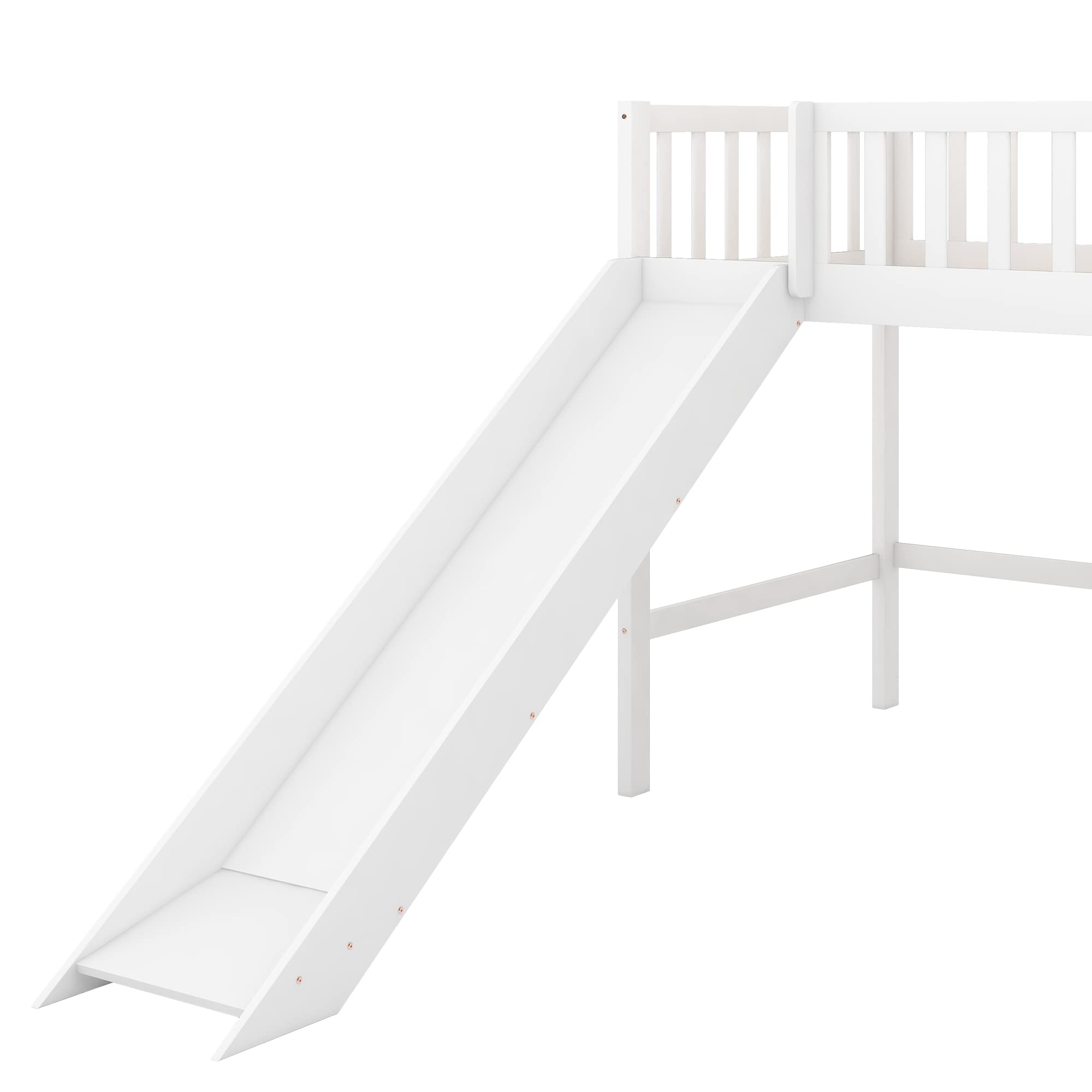 Bellemave Twin Size Loft Bed with Ladder & Slide, Toddler Loftbeds with Safety Rails,Wood Twin Low Loft Bed with Storage Space for Kids Toddler (White)