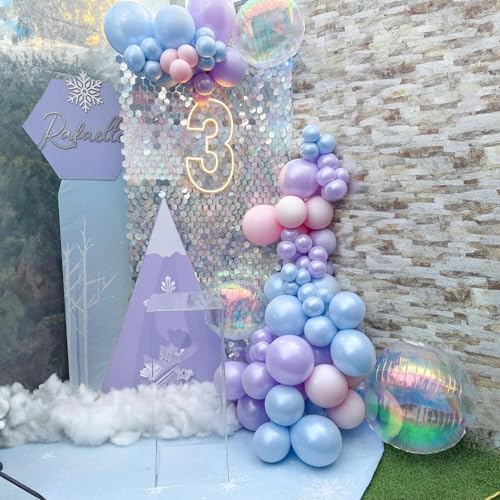 HILAVO Pink Purple Blue Balloons 60Pcs 12 Inch Pastel Pink Blue Purple Party Balloons Metallic Pearl Blue Purple Latex Balloon for Girl Mermaid Winter Frozen Birthday Baby Shower Party Decoration