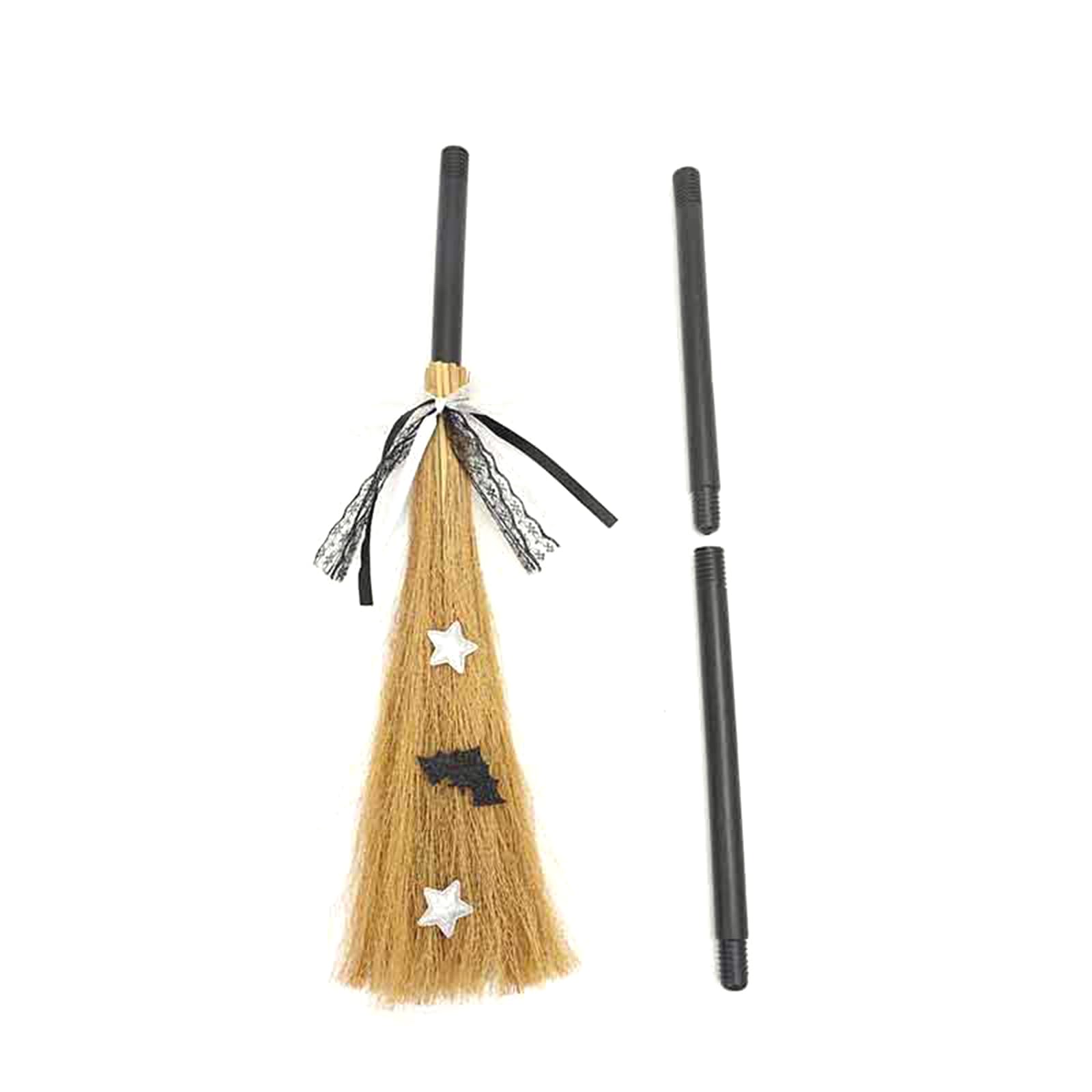 Halloween Witch Broom for Kids Adult Straw Witch Broomstick Halloween Costume Props Realistic Wizard Flying Broom Sticks (Bat, 45 inch)