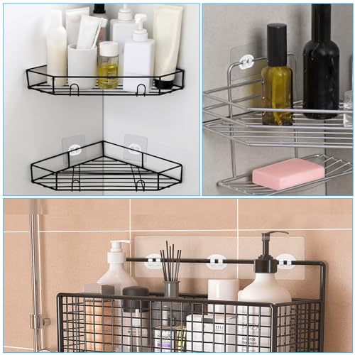 Qianyu 20Pcs Shower Caddy Adhesive Replacement No Drilling Shower Shelves Hooks Waterproof Shower Organizer Strip Transparent Strong Hanging Wall Pad for Bathroom Storage Soap Holder Kitchen Rack