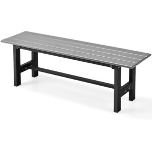 vcjta outdoor garden bench grey hdpe & metal frame 47"x14"x16" yard seating furniture weatherproof sturdy versatile