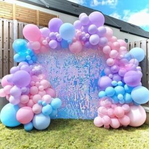 HILAVO Pink Purple Blue Balloons 60Pcs 12 Inch Pastel Pink Blue Purple Party Balloons Metallic Pearl Blue Purple Latex Balloon for Girl Mermaid Winter Frozen Birthday Baby Shower Party Decoration