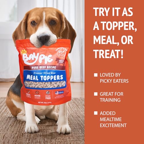 BAYPIE Freeze Dried Raw Dog Food Topper – High Protein Beef Recipe, Grain Free Dog Foods & Meal Mixers – 20 oz