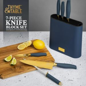 Generic Beautiful 7-Piece Slim Block Knife Set with Gold Blades and Blue Block