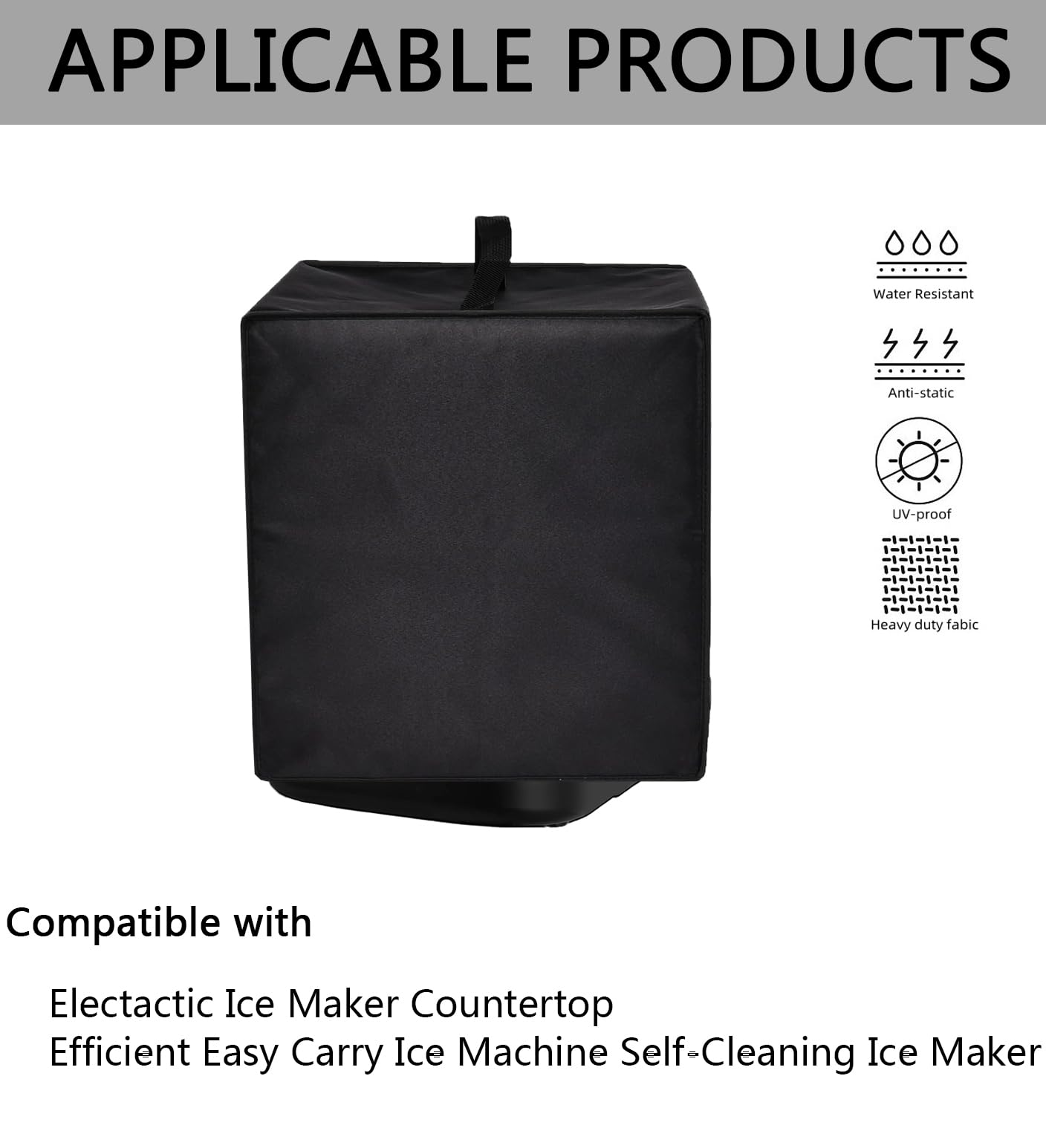 CouldyCasi Ice Maker Cover, Heavy Duty Heat Resistant Waterproof Dust Protective Cover Case for Electactic Ice Maker Countertop Efficient Easy Carry Ice Machine (Black)