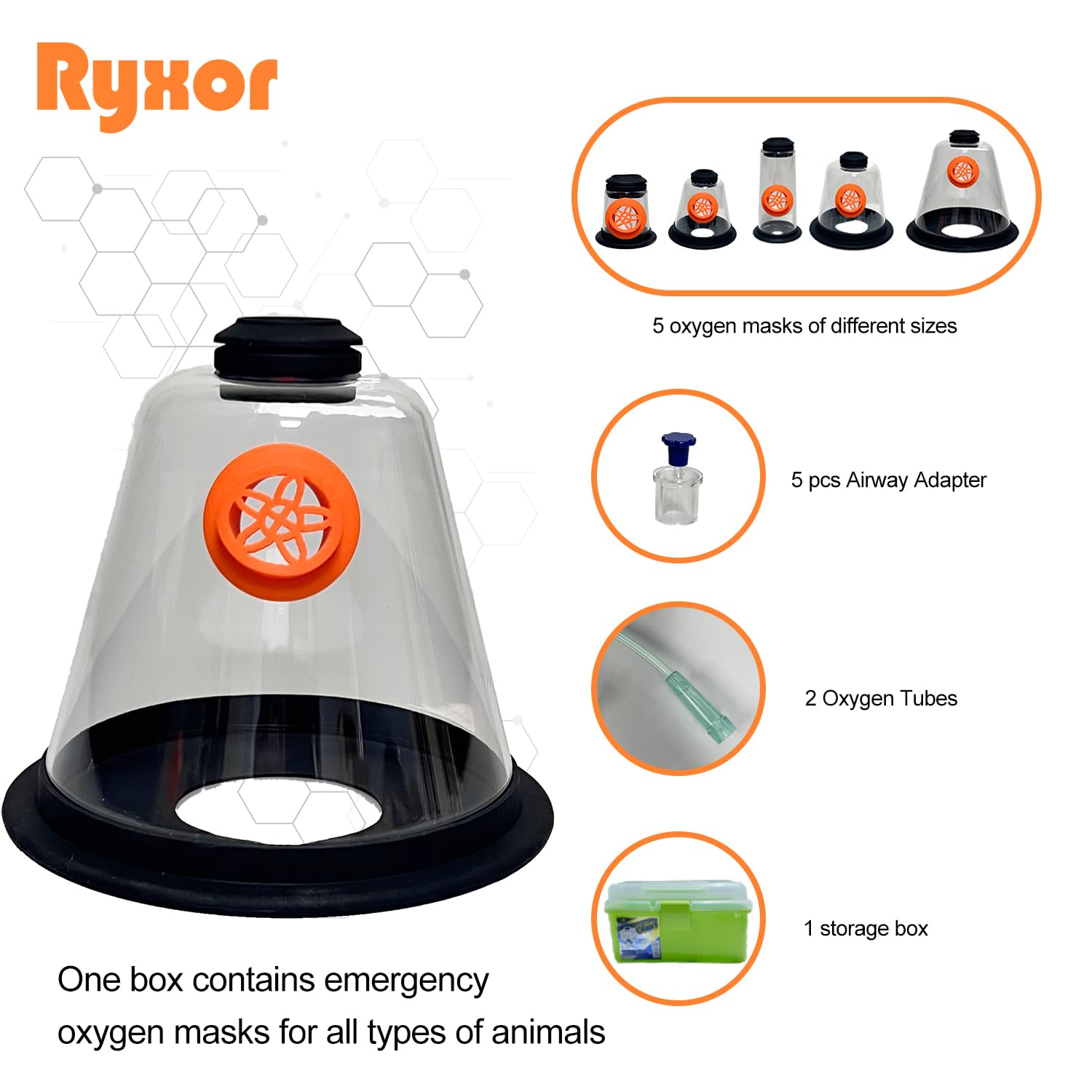 Ryxor Dog Oxygen Mask Set - 5 Sizes, 7 Feet Tubing - Veterinary Designed Breathing Aid for Dogs & Cats - Helps Relieve Breathing Distress from CHF, Tracheal Collapse, Asthma - Vet, EMS, Use（Green）