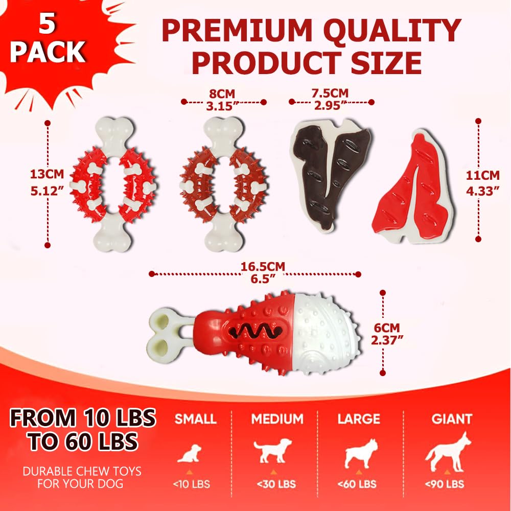 GHOBROFY 5 Pack Dog Chew Toys for Aggressive Chewers-Durable Dog Toys for Small and Medium Dogs Include Squeaky Toy- Nylon Puppy Bone Toys for Teething