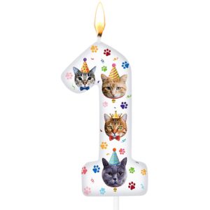 cat birthday number candles cat paw print themed birthday candles cat paw print numeral cupcake topper for birthday cake kitten pet theme decorations party supplies(number 1)