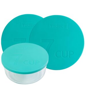 yodecy silicone bowl lids fit pyrex glass bowls 7402-pc 7 cup, yodecy silicone bowl lids fit anchor hocking glass bowls 7402-pc 7 cup,replacement lids(2 pack blue-green)(container not included)