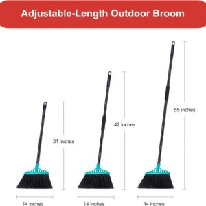 Tiumso Heavy Duty Broom, Outdoor Brooms, Commercial Broom for Sweeping Indoor, Kitchen Broom with 55" Long Handle, Angle Brooms for Patio Kitchen Shop Sidewalk - Blue