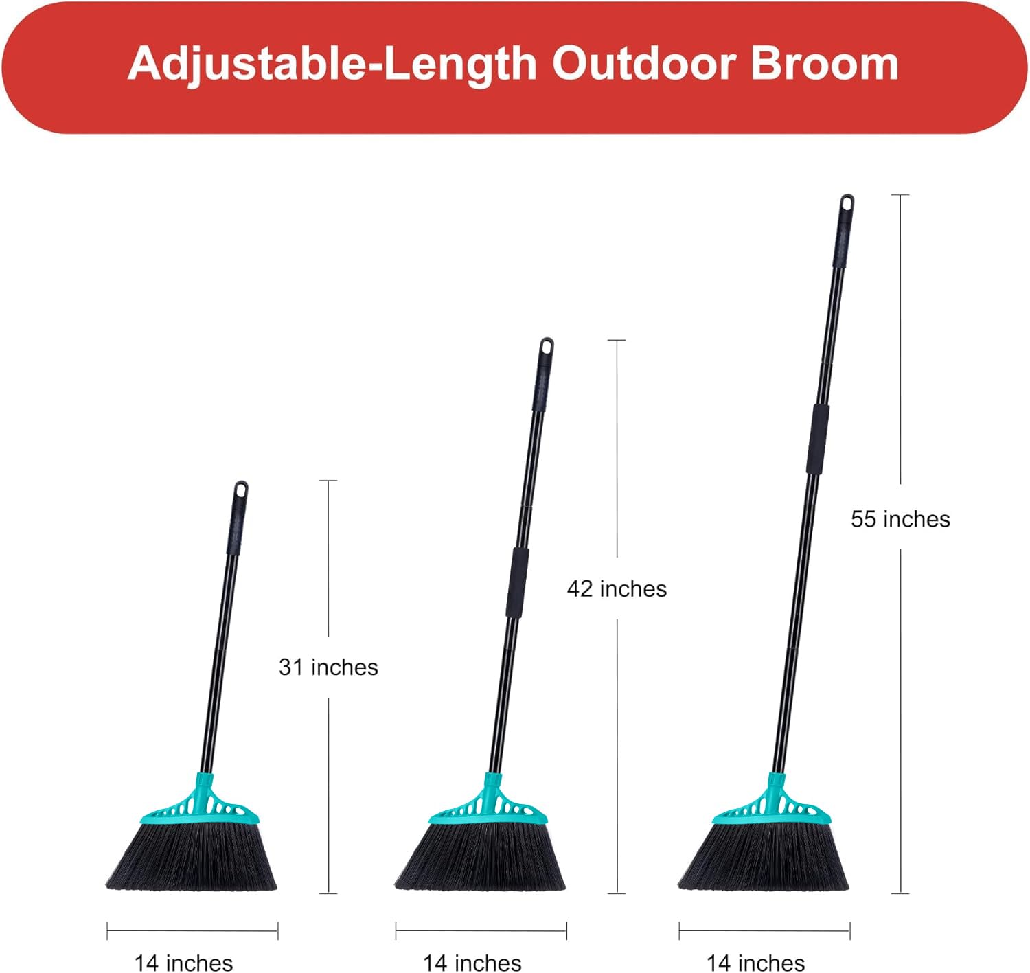 Tiumso Heavy Duty Broom, Outdoor Brooms, Commercial Broom for Sweeping Indoor, Kitchen Broom with 55" Long Handle, Angle Brooms for Patio Kitchen Shop Sidewalk - Blue