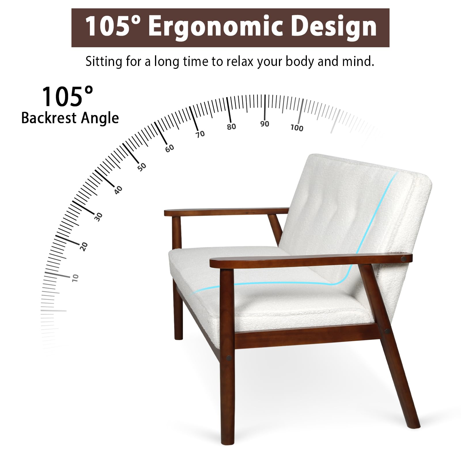 JIASTING Mid Century Modern 2 Seat Sofa Couch with Wood Arms, Small Love Seat Sofa Couches for Small Spaces, Small Loveseat Couch for Bedroom, Office, Living Room, Waiting Room (White)