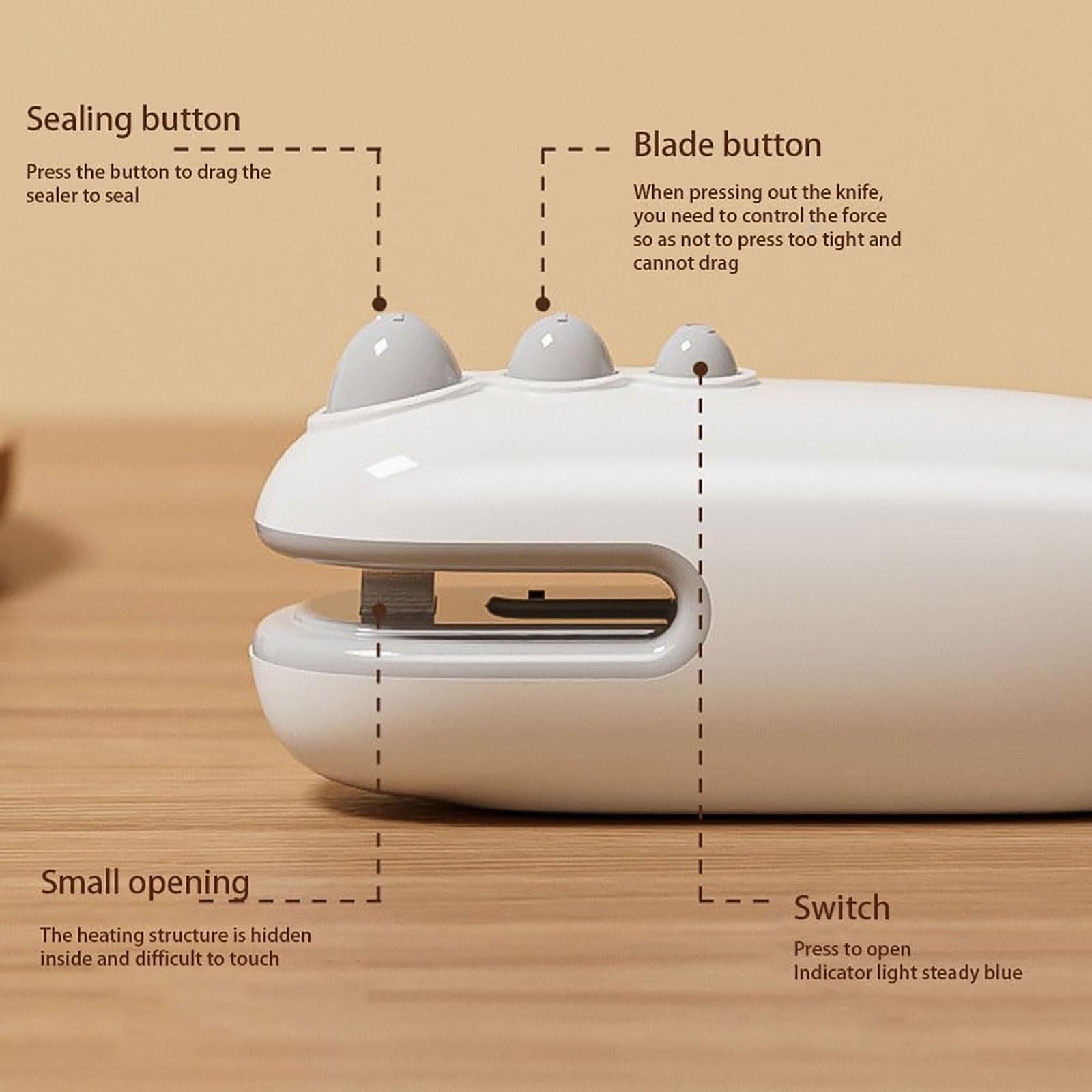 HOVGN Mini Bag Sealer, Upgrade 2 in 1 USB Rechargeable Chip Bag Sealer with Cutter, Bag Sealer Heat Seal Tool, Portable Bag Resealer for Plastic Bags Snack Bags (White)