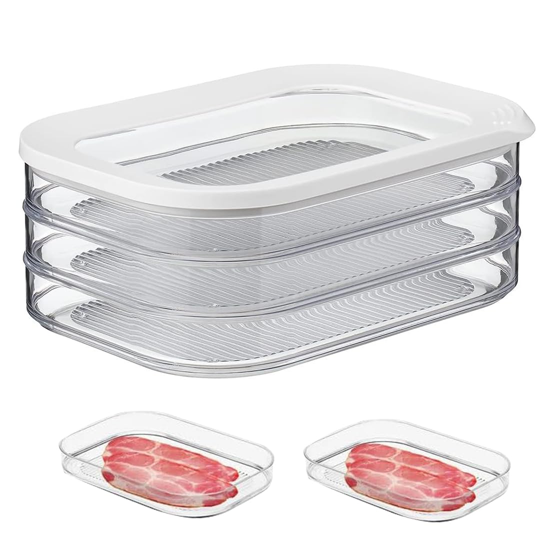 Deli Meat Container for Fridge, Bacon Lunch Meat Container for Refrigerator, Meal Prep Containers, Stackable Food Storage Boxes with Lid for Cold Cuts, Salami, Deli, Lunch Meat, BPA Free, 18.6oz