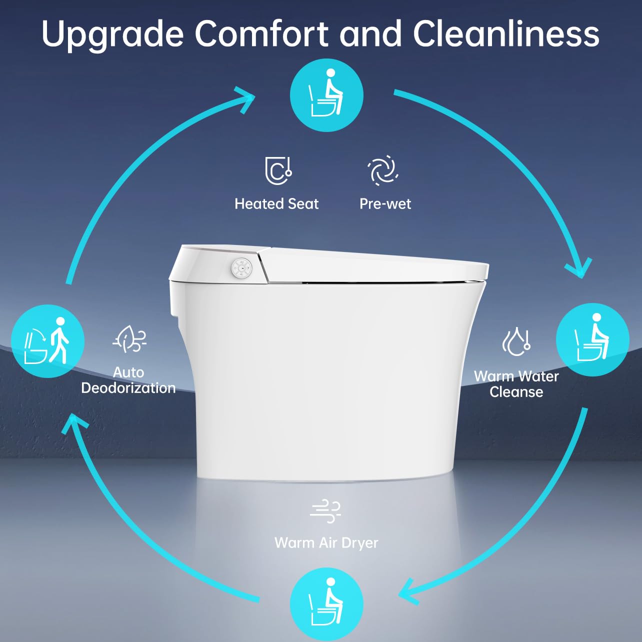 Bolina Tankless Smart Toilet with Build in Bidet Auto Lid Open/Soft Close Modern Electric Toilet,One Piece Elongated Standard Height Smart 12-in Rough-In Toilet