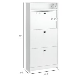 HOMCOM Slim Shoe Cabinet, Trendy Shoe Storage Cabinet with 3 Large Fold-Out Drawers & a Spacious Top Surface for Small Items, White